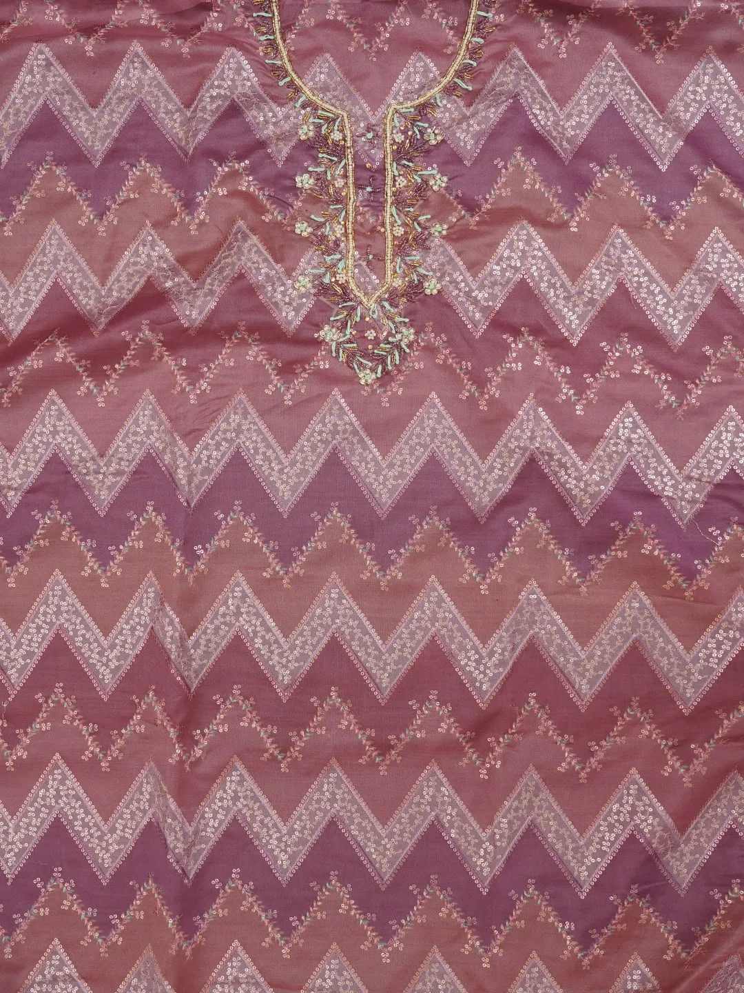 Sequin Embroidered Multicolor Organza Dress Material with Dupatta