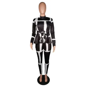 Sexy Two Piece Sets stripe Printed Skinny Pants Casual Suit Female Long Sleeve