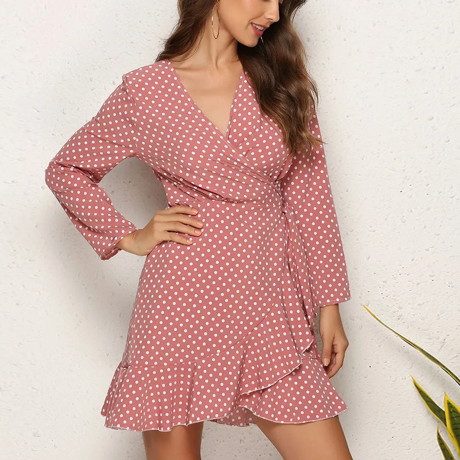 Sexy Wave Point Ruffled Irregular Autumn Dress