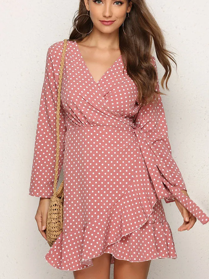 Sexy Wave Point Ruffled Irregular Autumn Dress