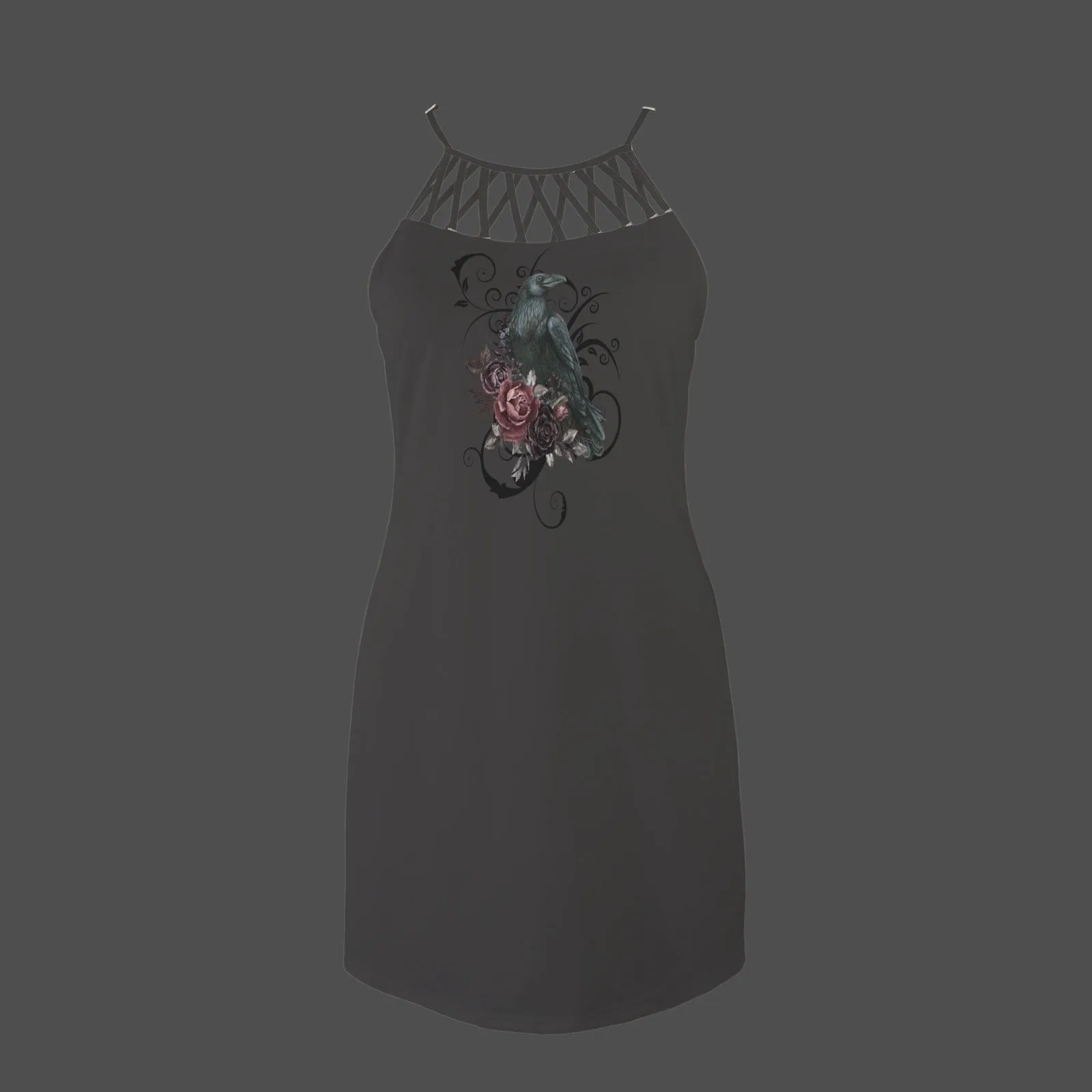 Sexy Witch Crow Tarot Dress, Hollow Out A-line Swing Hem Party Dress