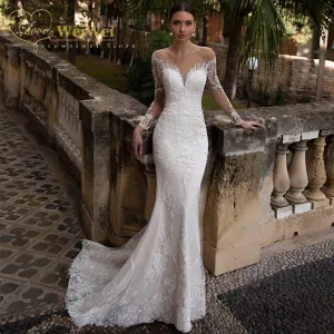 Sheer Illusion Button Back Wedding Gown
