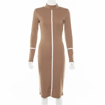 Simenual Casual Bodycon Frauen Lange Kleid Mode Volle Hülse Striped Patchwork Kleider Mode Rollkragen Damen Dünne Kleider