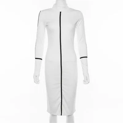 Simenual Casual Bodycon Frauen Lange Kleid Mode Volle Hülse Striped Patchwork Kleider Mode Rollkragen Damen Dünne Kleider