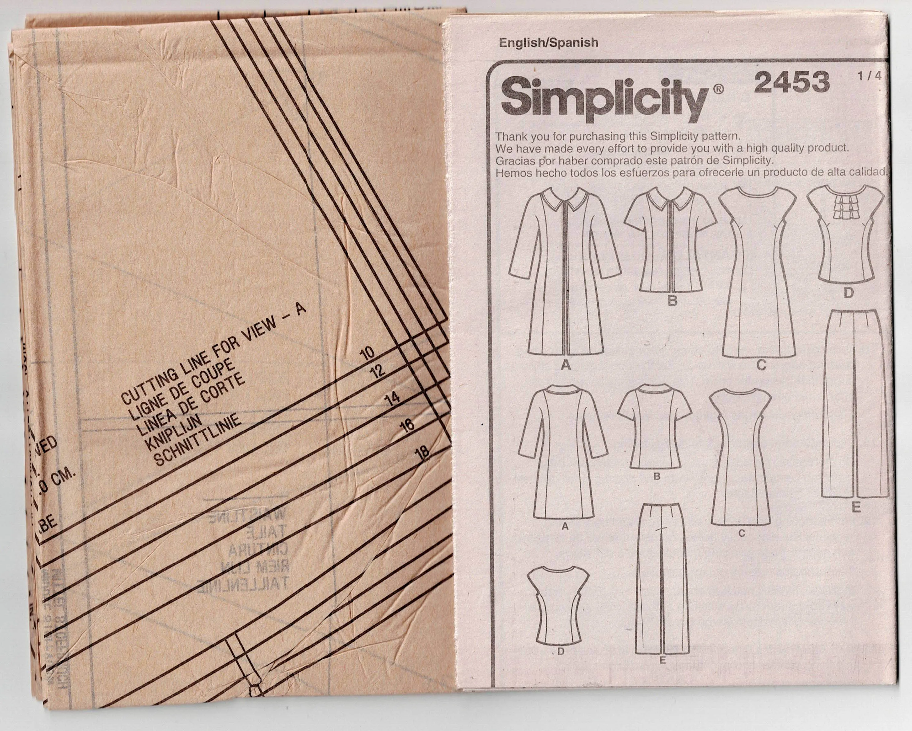 Simplicity 2453 Womens Panelled Dress Coat Jacket Top & Pants Out Of Print Sewing Pattern Sizes 10 - 18 UNCUT Factory Folded