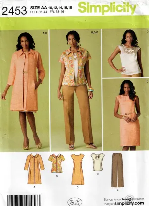 Simplicity 2453 Womens Panelled Dress Coat Jacket Top & Pants Out Of Print Sewing Pattern Sizes 10 - 18 UNCUT Factory Folded