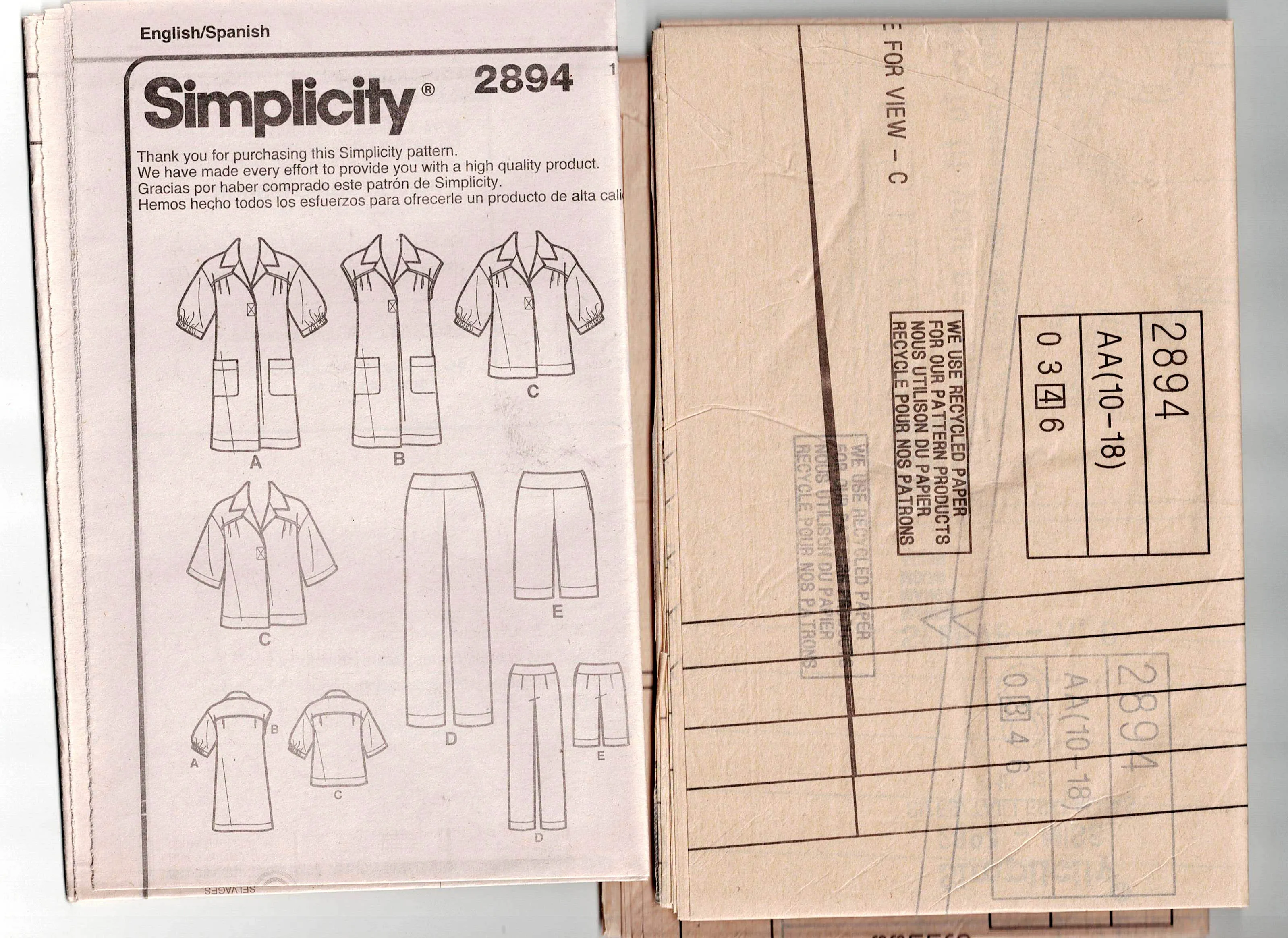 Simplicity 2894 Womens Dress Tunic Pants & Shorts Out Of Print Sewing Pattern Sizes 10 - 18 UNCUT Factory Folded