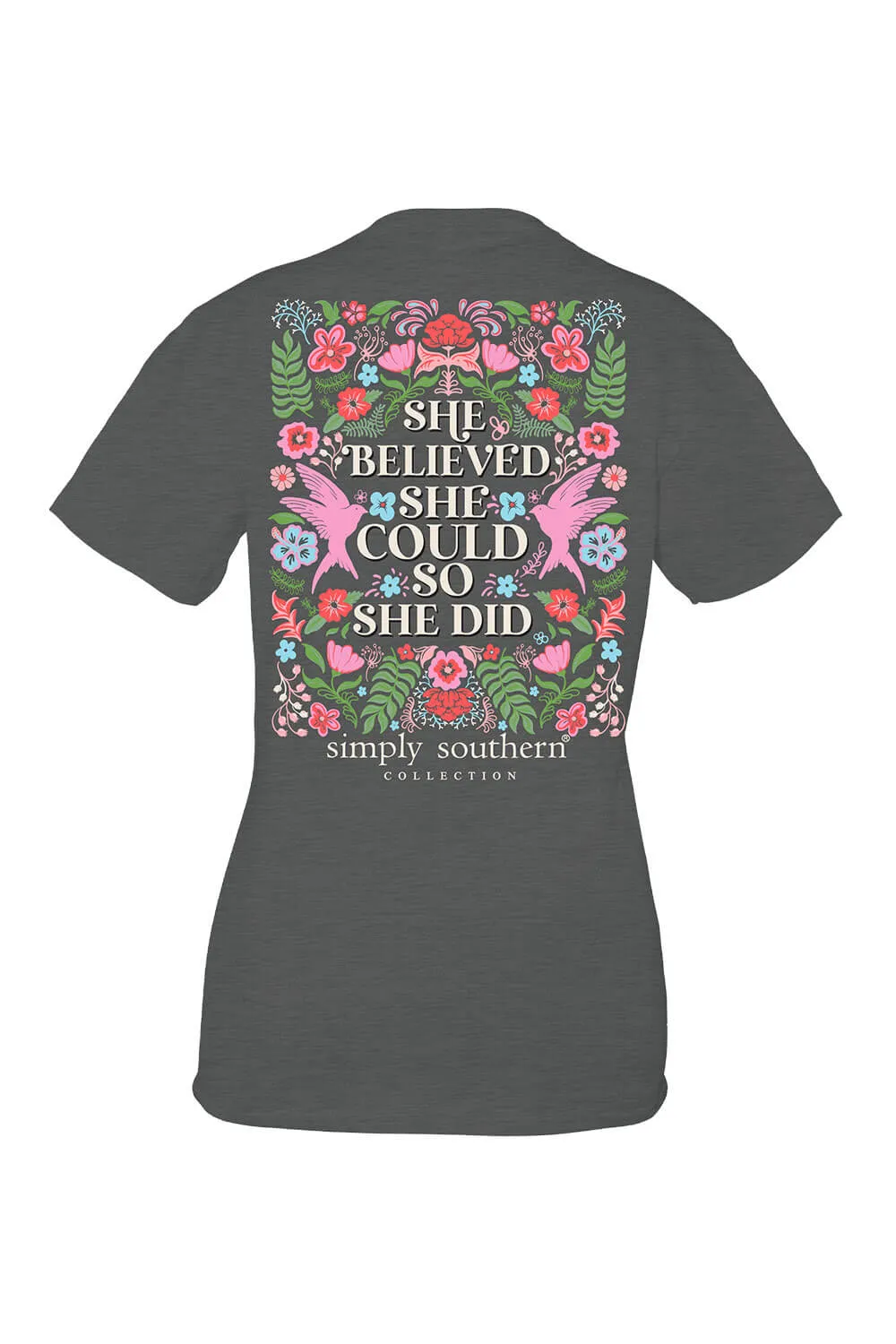 Simply Southern Youth She Believed T-Shirt for Girls in Grey | YTH-SS-SHE-GRAPHITEHTHR