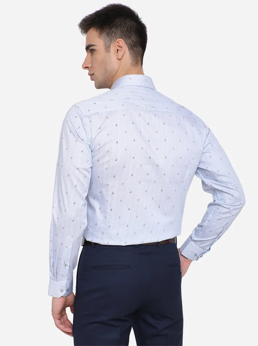 Sky Blue Printed Slim Fit Formal Shirt | Greenfibre