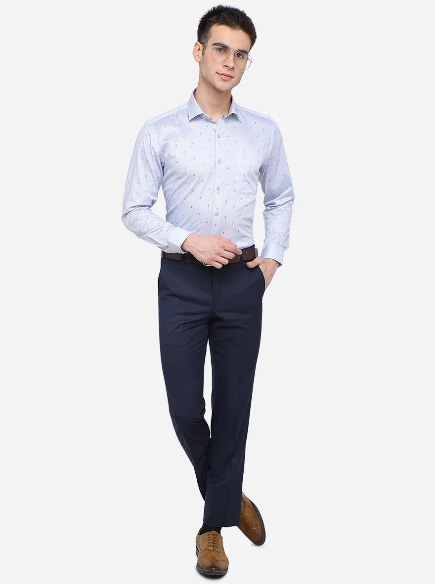 Sky Blue Printed Slim Fit Formal Shirt | Greenfibre