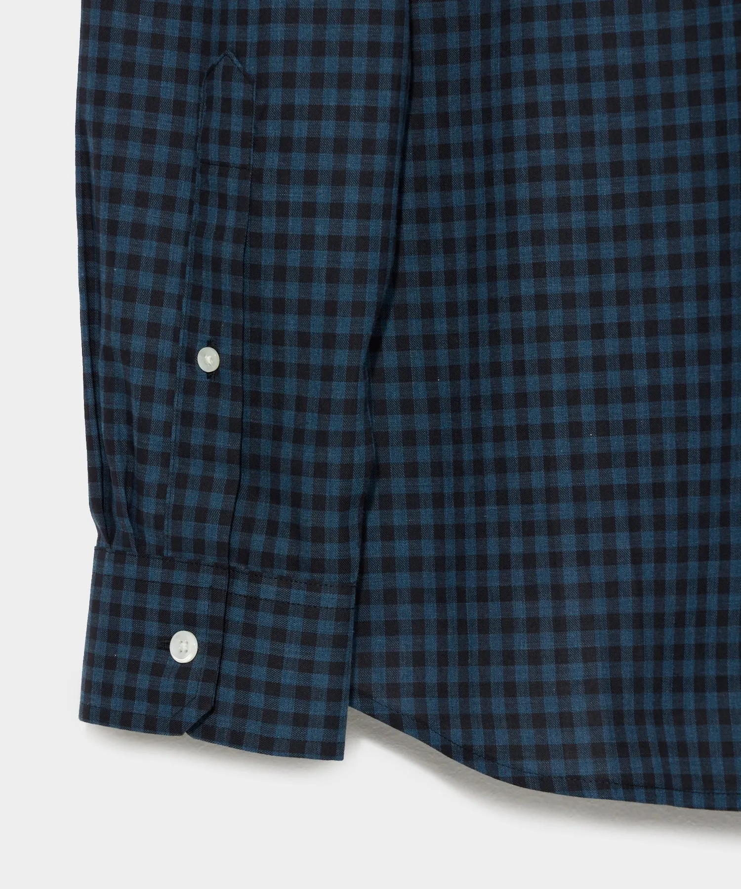 Slim Fit Flannel Spread Collar Dress Shirt in Navy Gingham