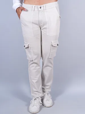 Solid Beige Mens Cargo Pants