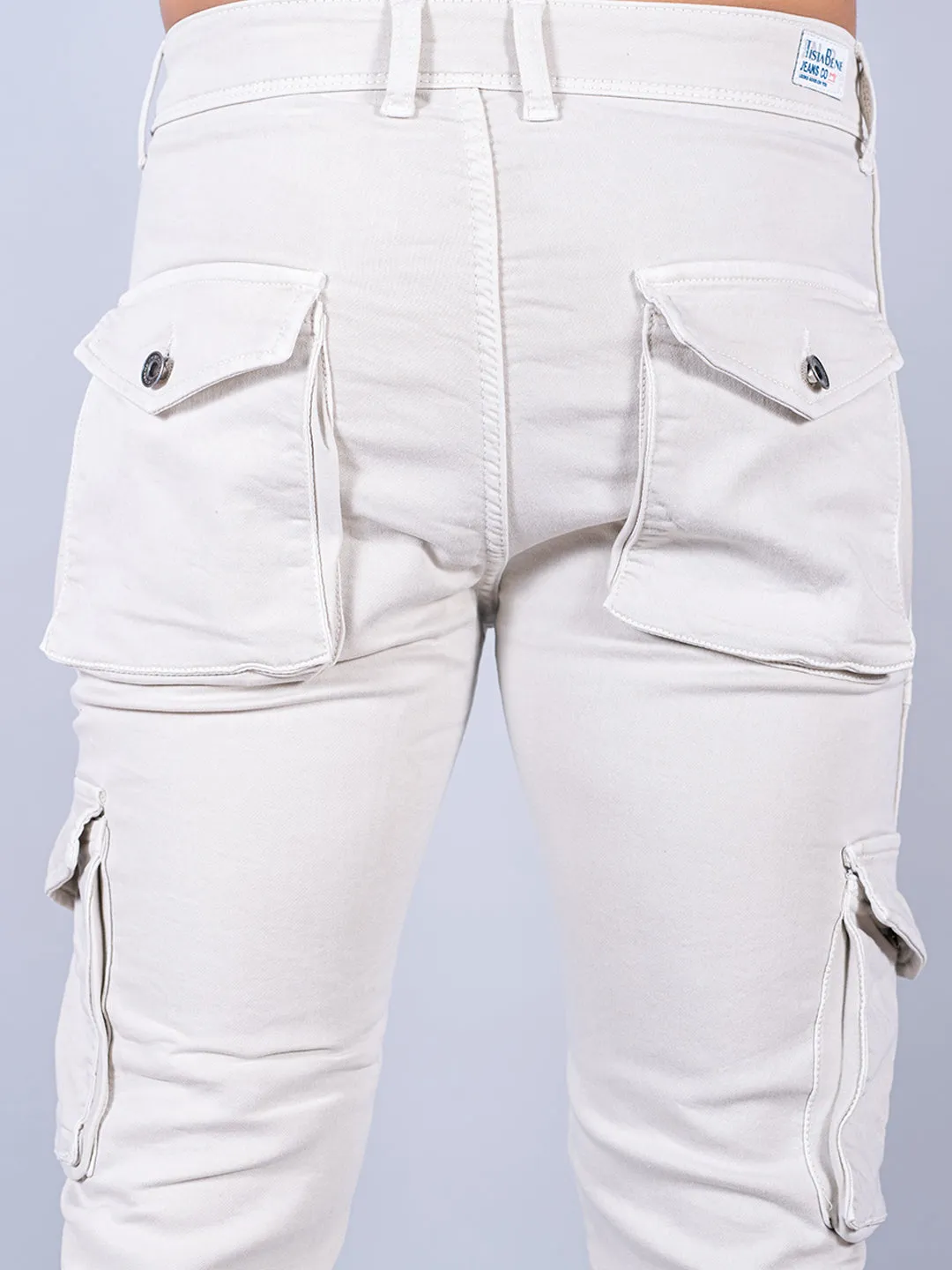 Solid Beige Mens Cargo Pants