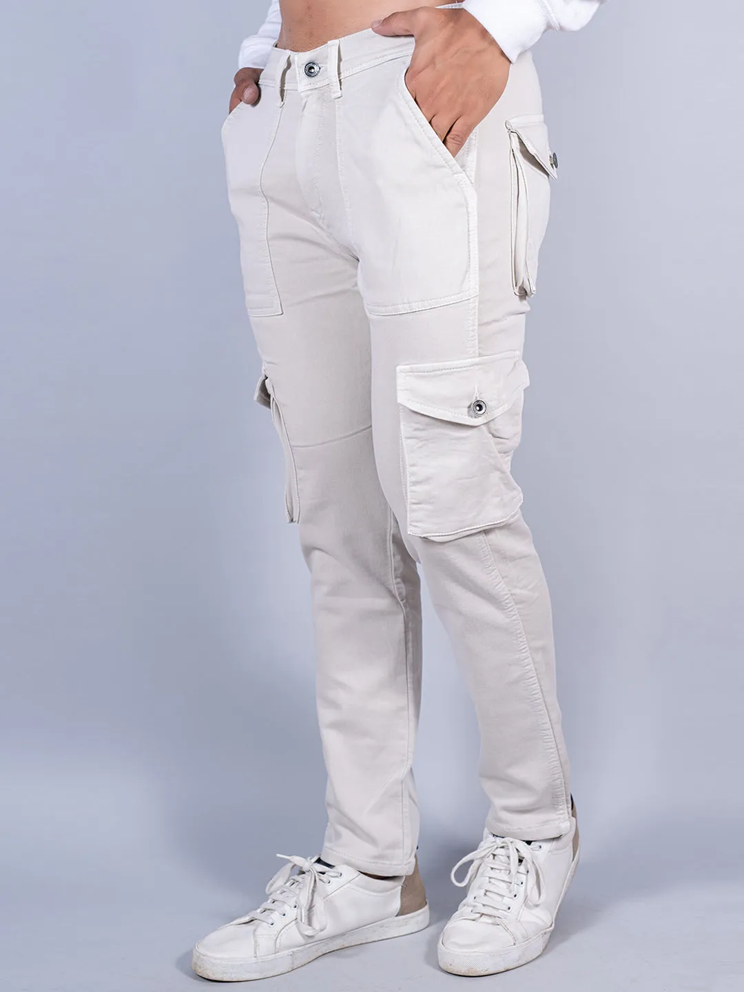 Solid Beige Mens Cargo Pants