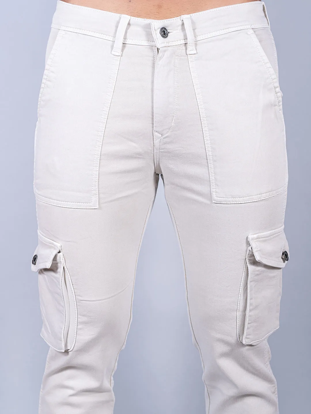 Solid Beige Mens Cargo Pants