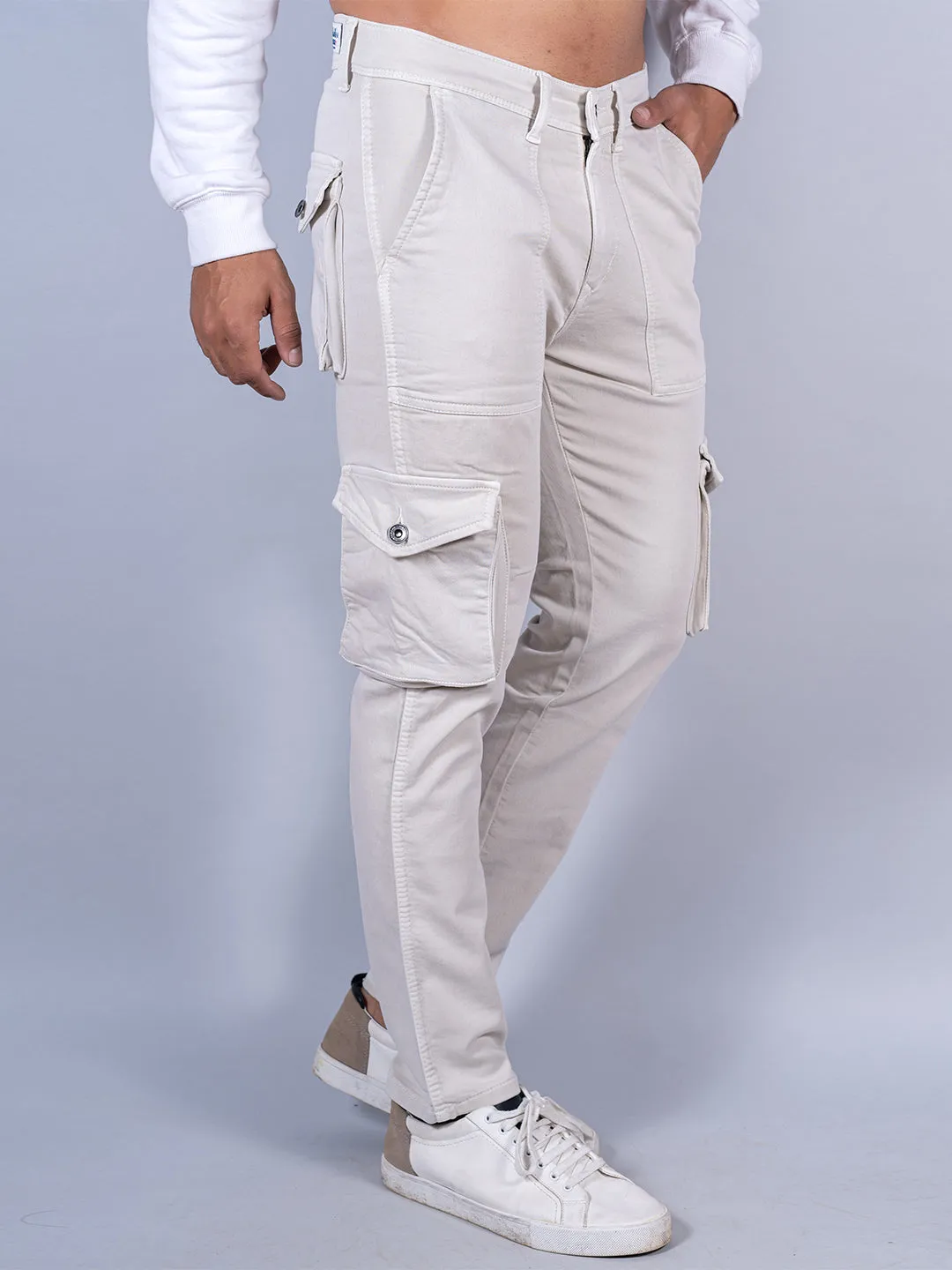 Solid Beige Mens Cargo Pants