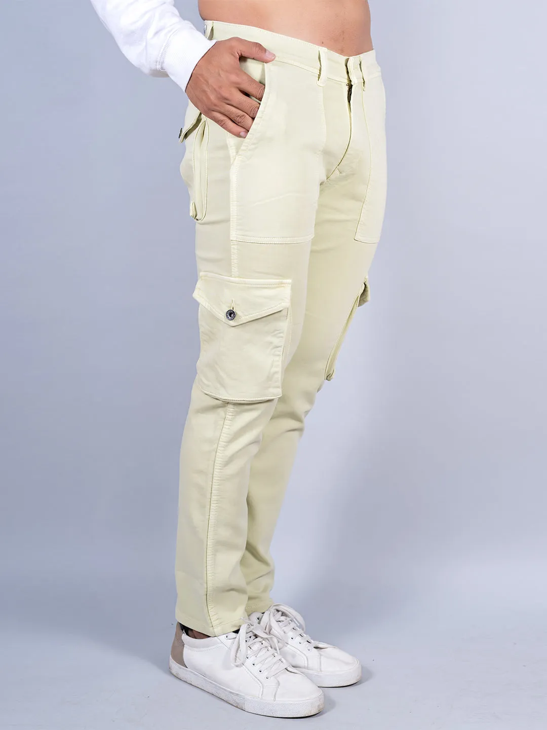 Solid Light Lemon Mens Cargo Pants