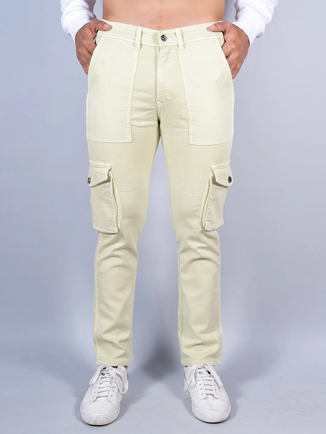 Solid Light Lemon Mens Cargo Pants