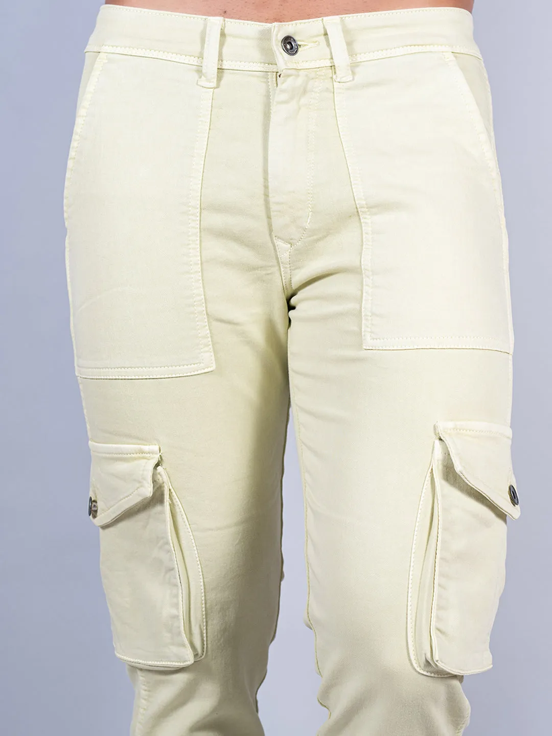 Solid Light Lemon Mens Cargo Pants