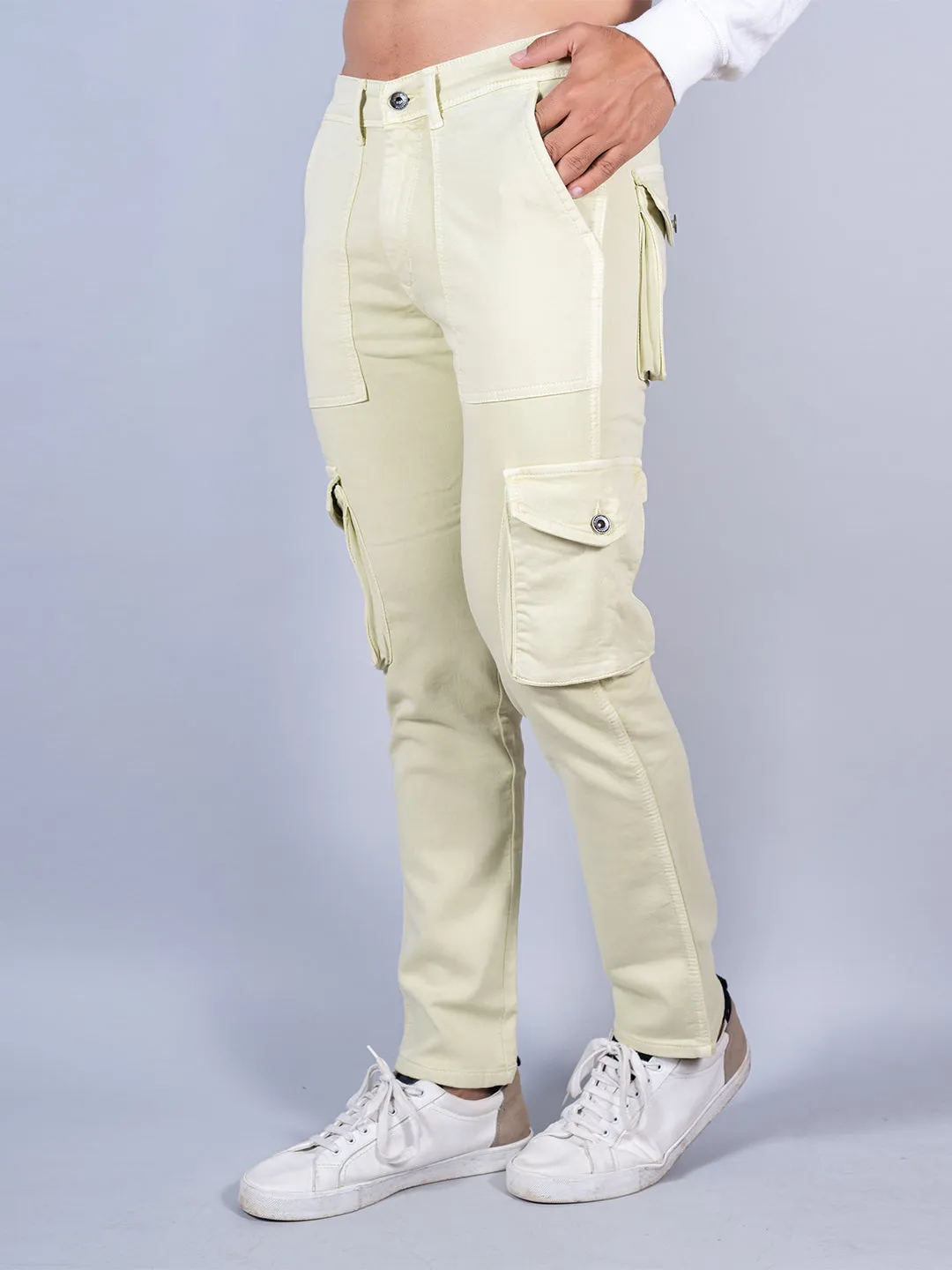 Solid Light Lemon Mens Cargo Pants
