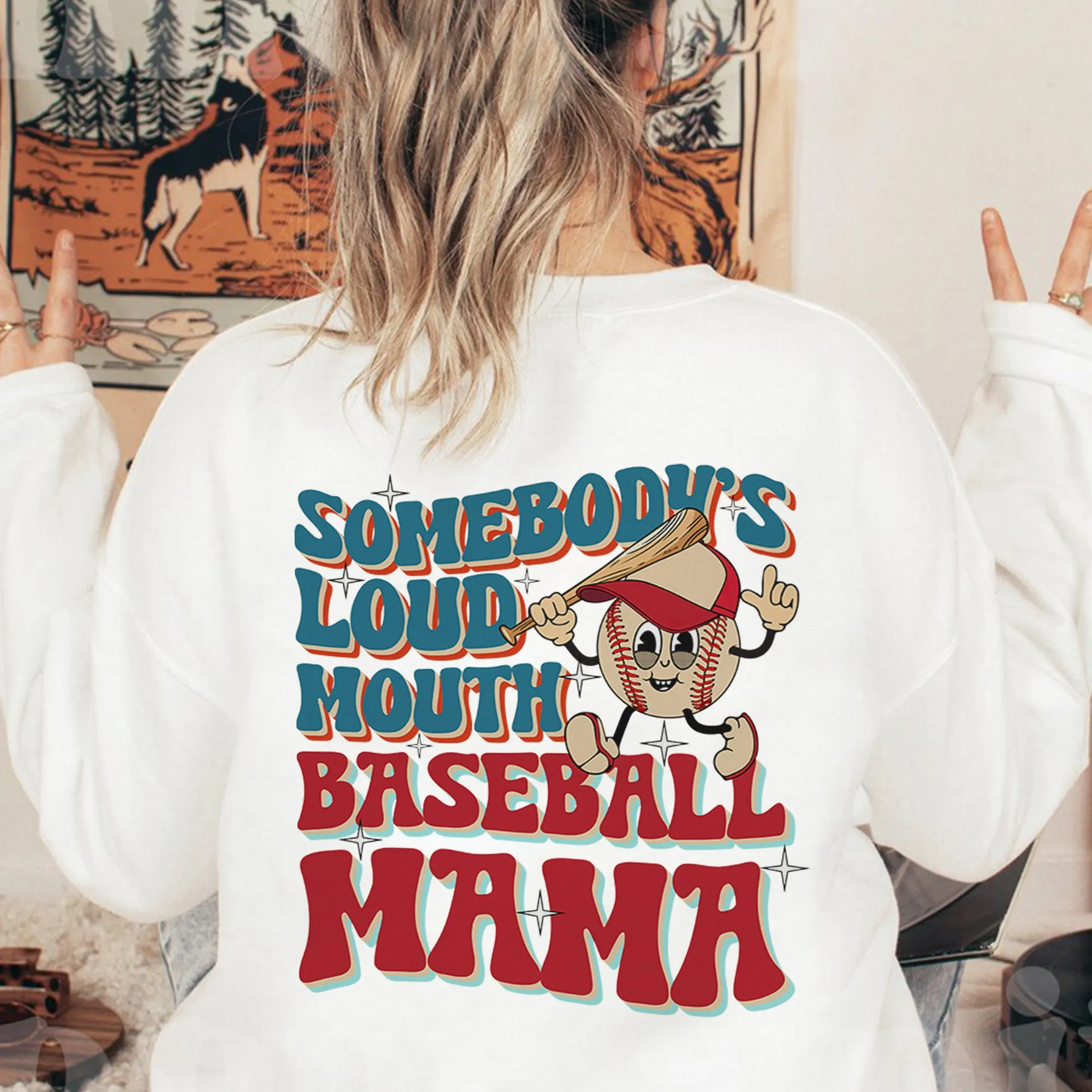 Somebody's Loud Mouth Baseball Mama Sweatshirt, Women's Baseball Mom & Mama Crewneck
