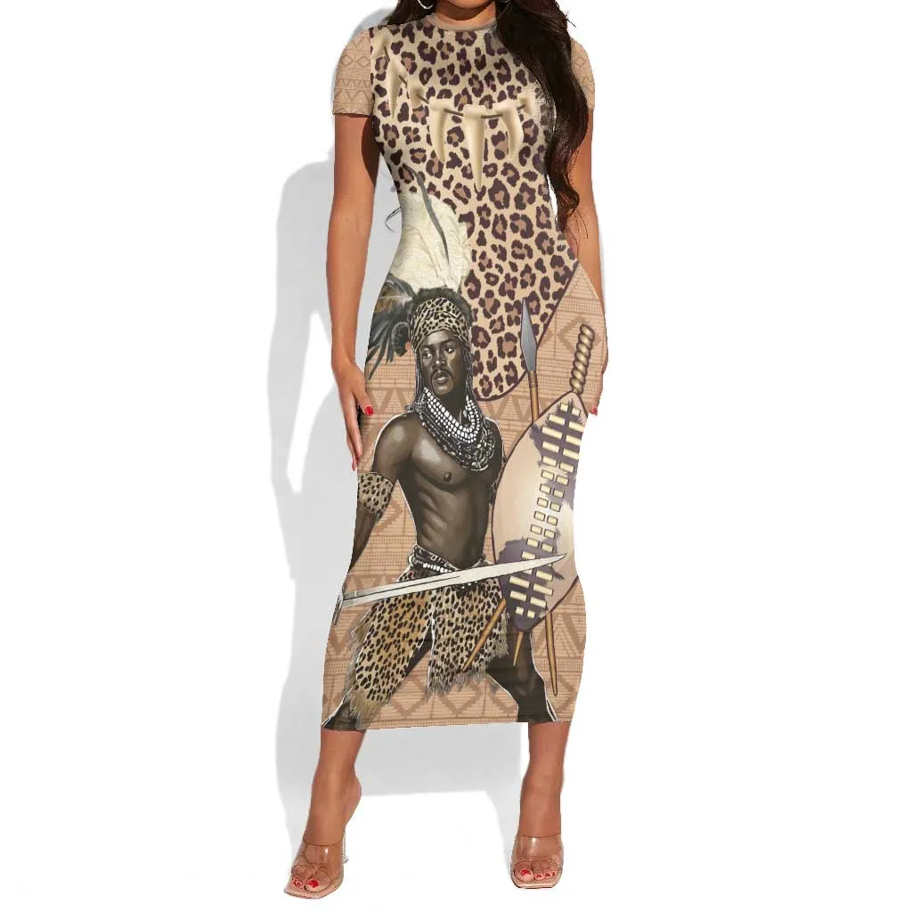 South Africa Zulu People Short Sleeve Bodycon Dress Zulu Warrior - African Pattern LT15