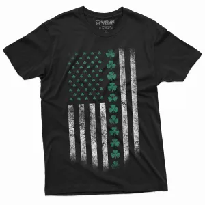 St. Patrick's Day American Irish Flag Clover Shamrock Mens T-shirt Saint Paddy's Day Irish holiday USA Ireland Flag Party Teeshirt