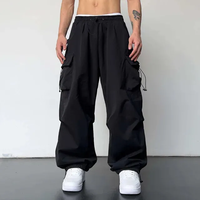StreetFusion Herren Überdimensionierte Cargo Fallschirmhosen mit Jaggy-Design