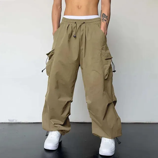 StreetFusion Herren Überdimensionierte Cargo Fallschirmhosen mit Jaggy-Design