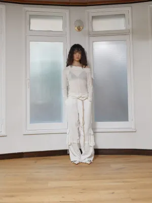 STRING POCKET WIDE CARGO PANTS IN WHITE