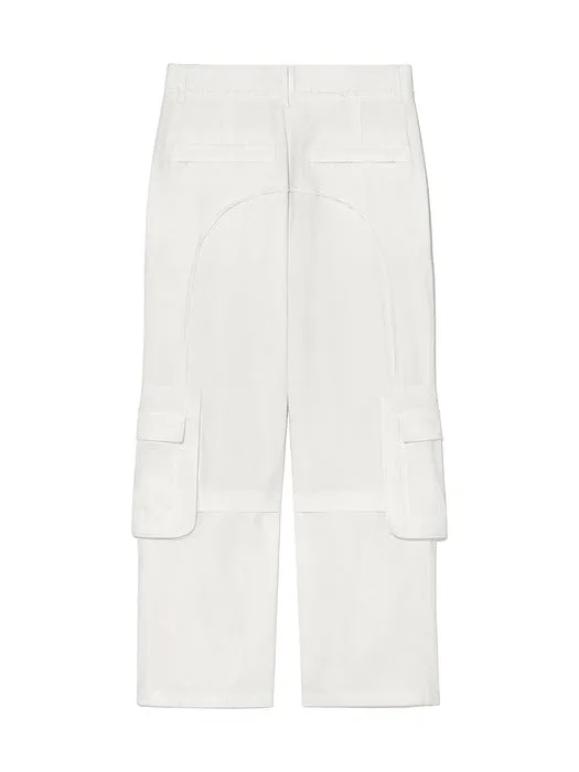 STRING POCKET WIDE CARGO PANTS IN WHITE