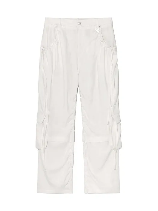 STRING POCKET WIDE CARGO PANTS IN WHITE