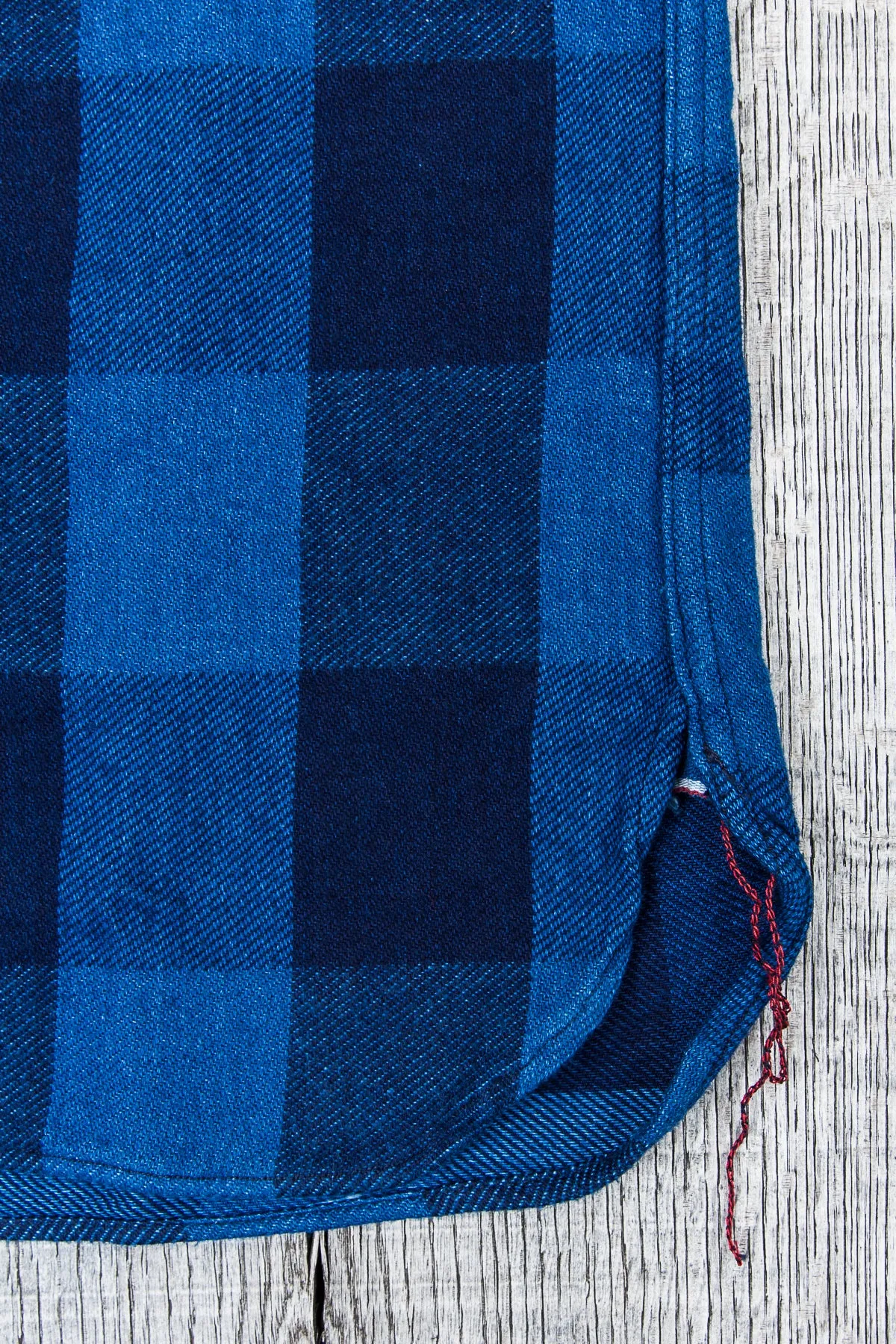 Sugar Cane & Co Fiction Romance Indigo Dyed Buffalo Check Flannel Shirt