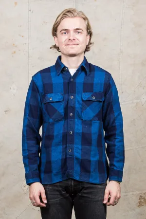 Sugar Cane & Co Fiction Romance Indigo Dyed Buffalo Check Flannel Shirt