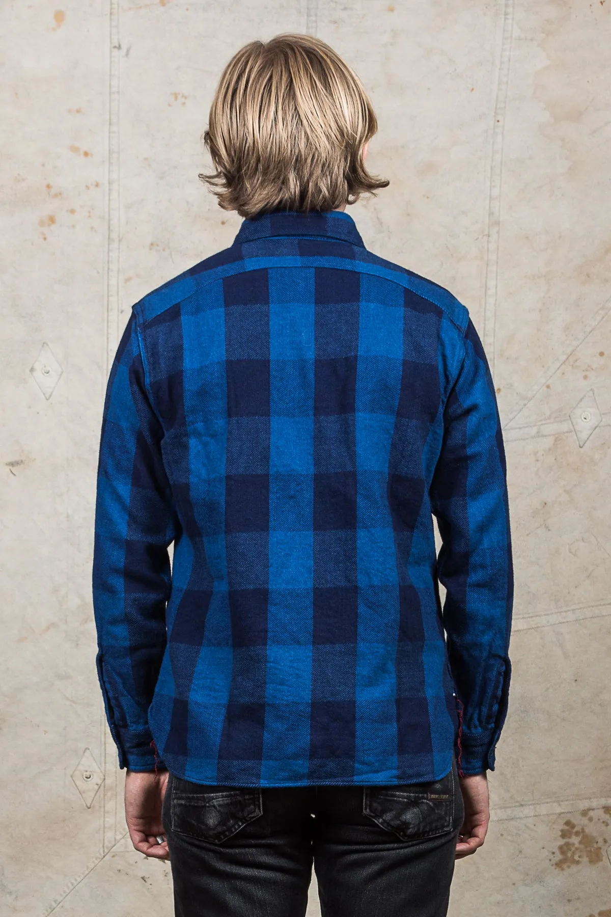 Sugar Cane & Co Fiction Romance Indigo Dyed Buffalo Check Flannel Shirt
