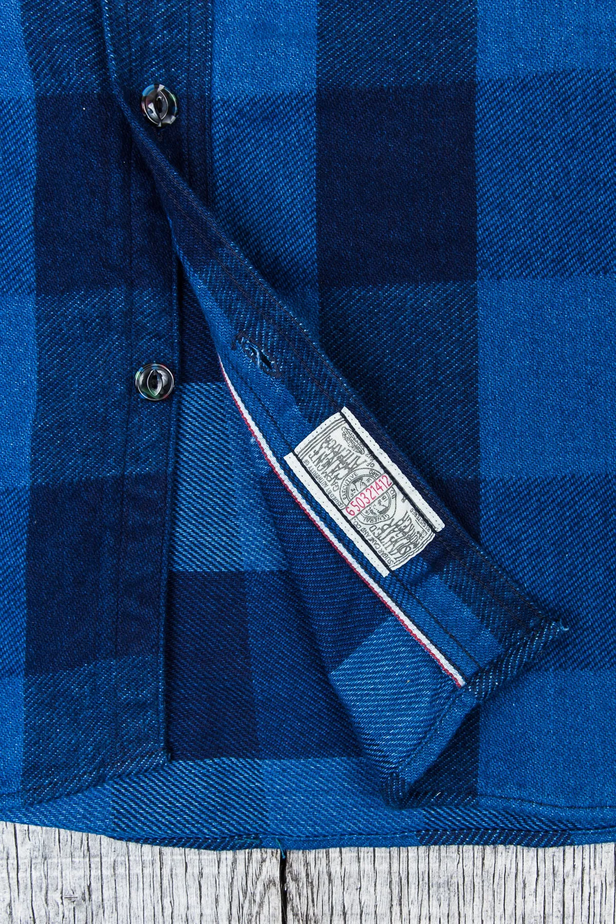 Sugar Cane & Co Fiction Romance Indigo Dyed Buffalo Check Flannel Shirt