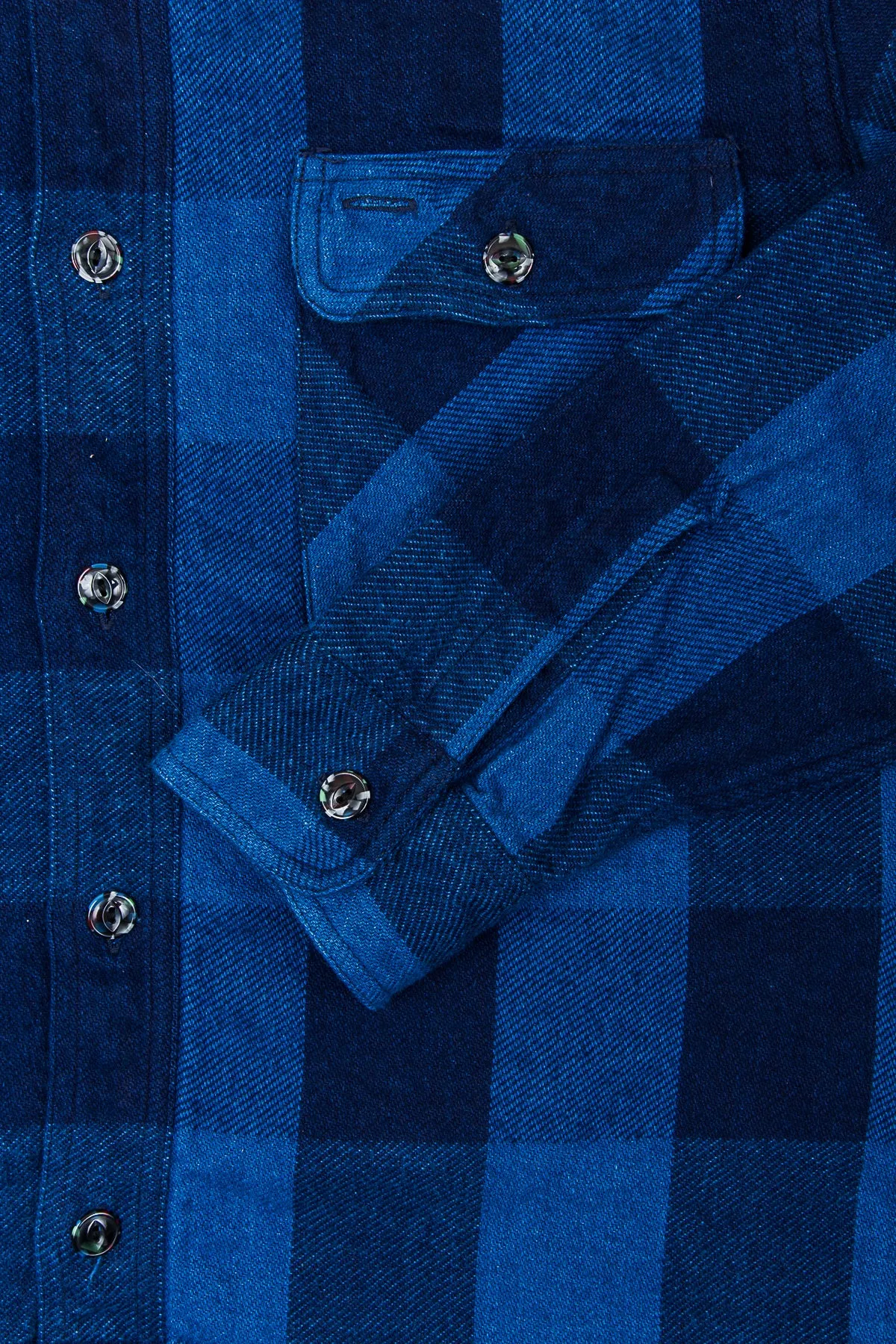 Sugar Cane & Co Fiction Romance Indigo Dyed Buffalo Check Flannel Shirt