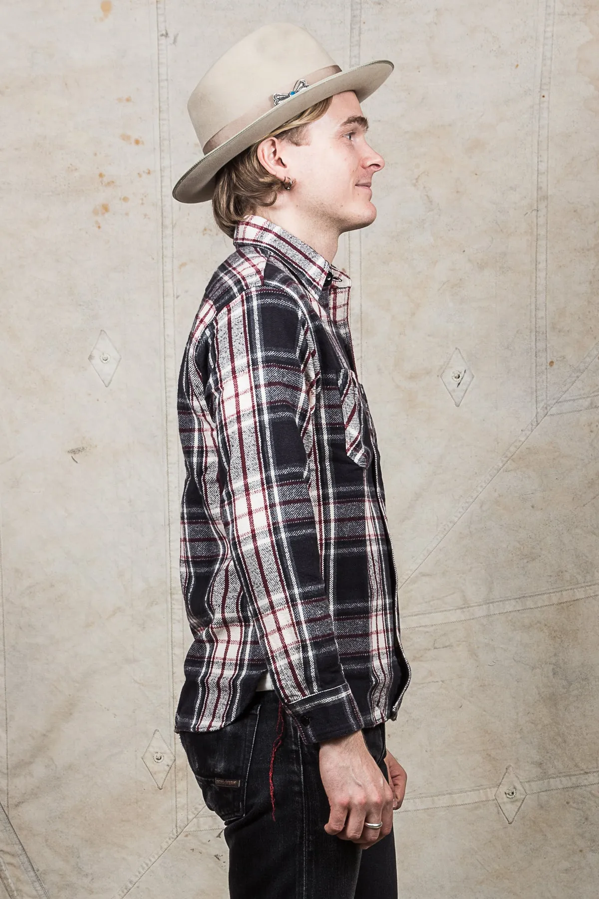 Sugar Cane & Co Twill Check Flannel Work Shirt Black
