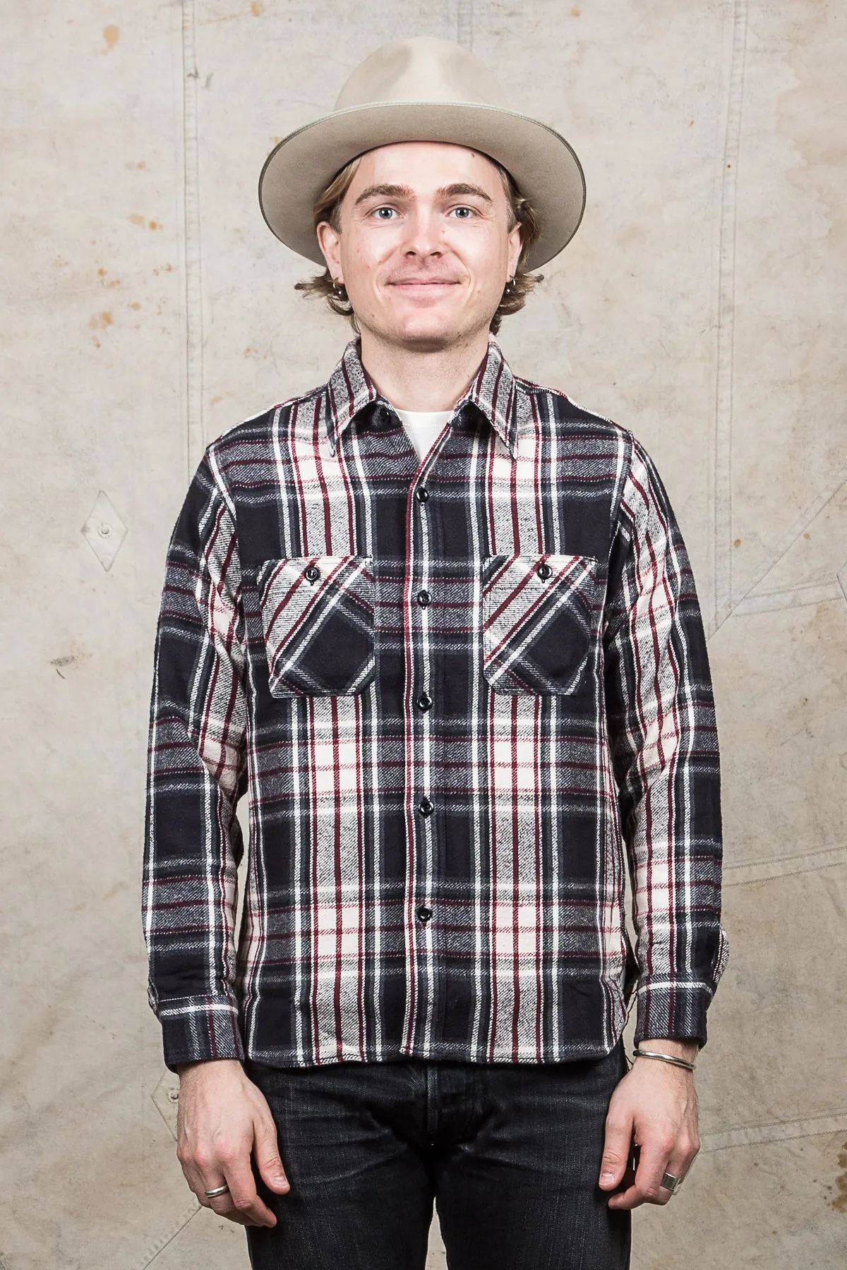 Sugar Cane & Co Twill Check Flannel Work Shirt Black