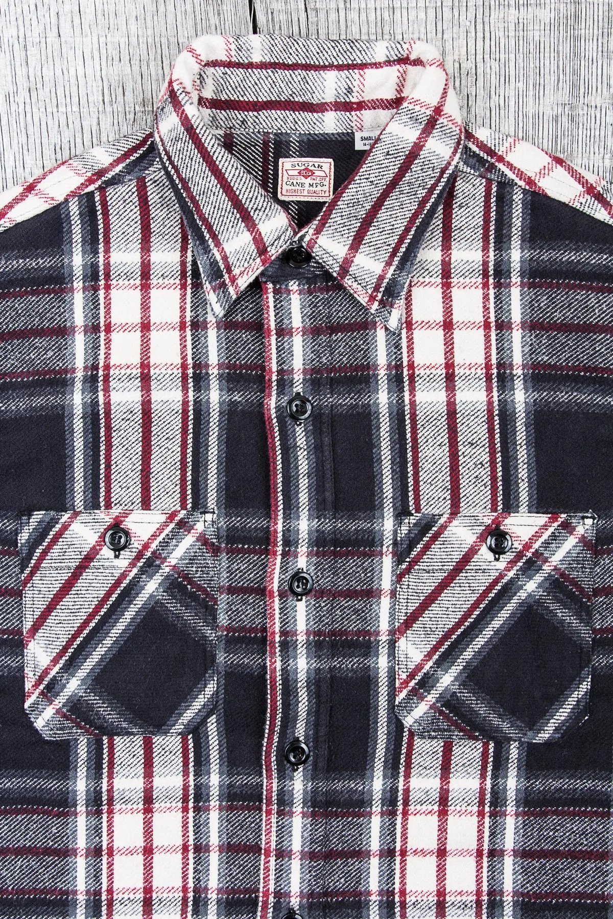 Sugar Cane & Co Twill Check Flannel Work Shirt Black