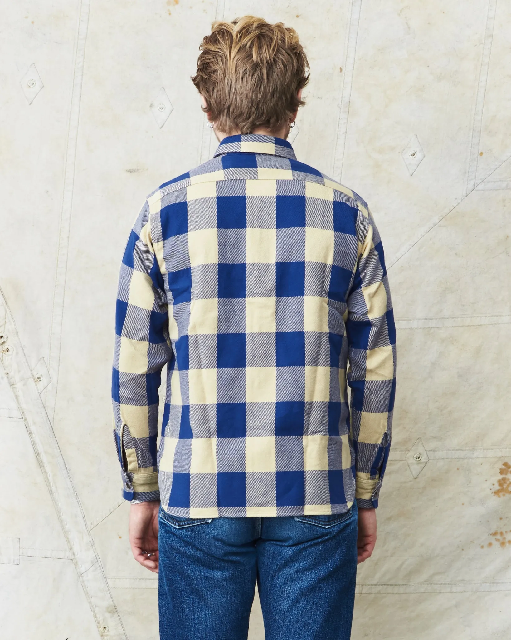 Sugar Cane & Co Twill Check Work Shirt Beige/Navy SC29147