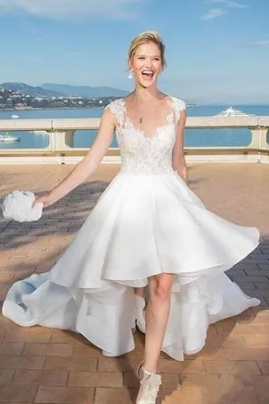 Summer Beach Hi-lo Wedding Dress Lace Bodice