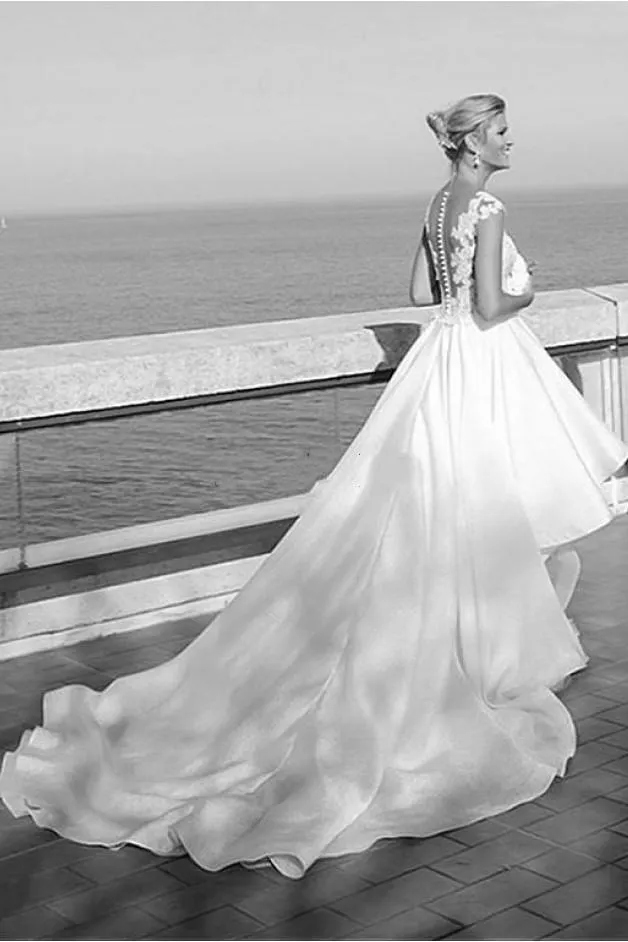 Summer Beach Hi-lo Wedding Dress Lace Bodice