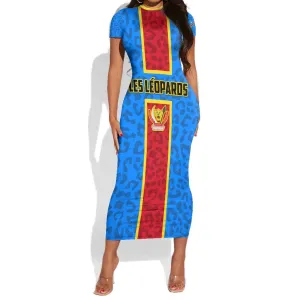 Support Les Leopards - DR Congo Football Short Sleeve Bodycon Dress LT01