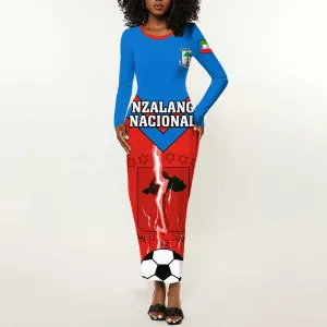 Support Nzalang Nacional - Equatorial Guinea Football Long Sleeve Bodycon Dress LT01