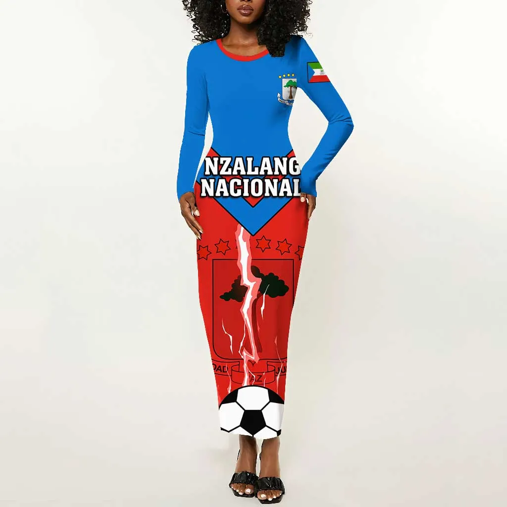 Support Nzalang Nacional - Equatorial Guinea Football Long Sleeve Bodycon Dress LT01