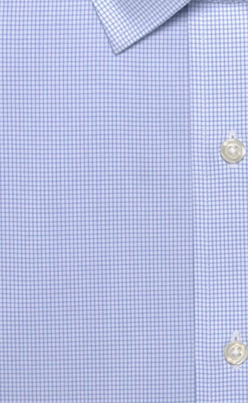 Tailored Fit Blue Mini Check Spread Collar Supima® Cotton Non-Iron Broadcloth Dress Shirt (B/T)
