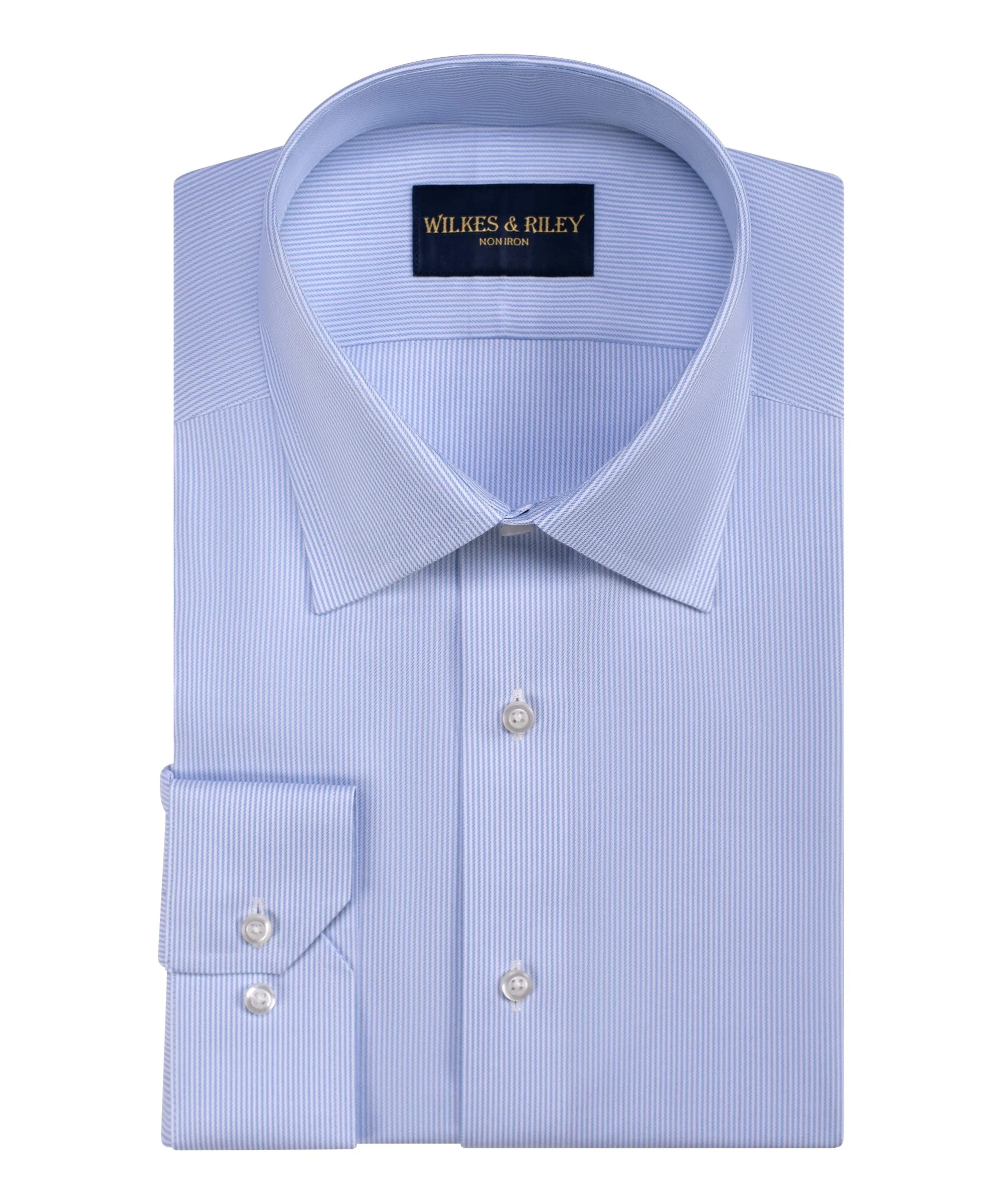 Tailored Fit Blue Stripe Spread Collar Non-Iron Twill Dress Shirt