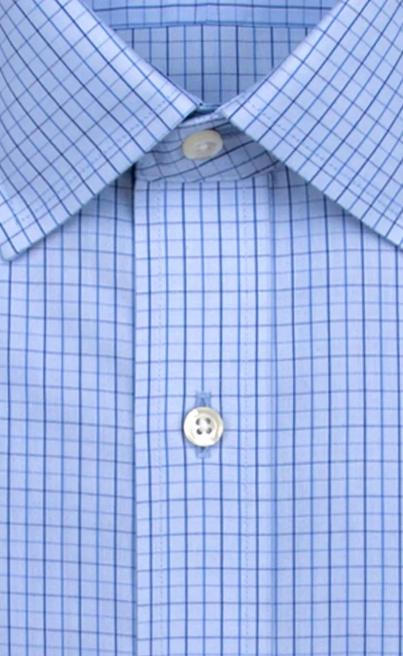 Tailored Fit Light Blue Ground Navy Check Spread Collar  Supima® Cotton Non-Iron Broadcloth