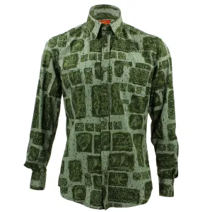 Tailored Fit Long Sleeve Shirt - Green Abstract